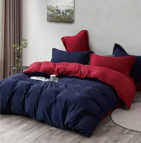 1000TC Reversible Super King Size Blue and Red Duvet Quilt Cover Set