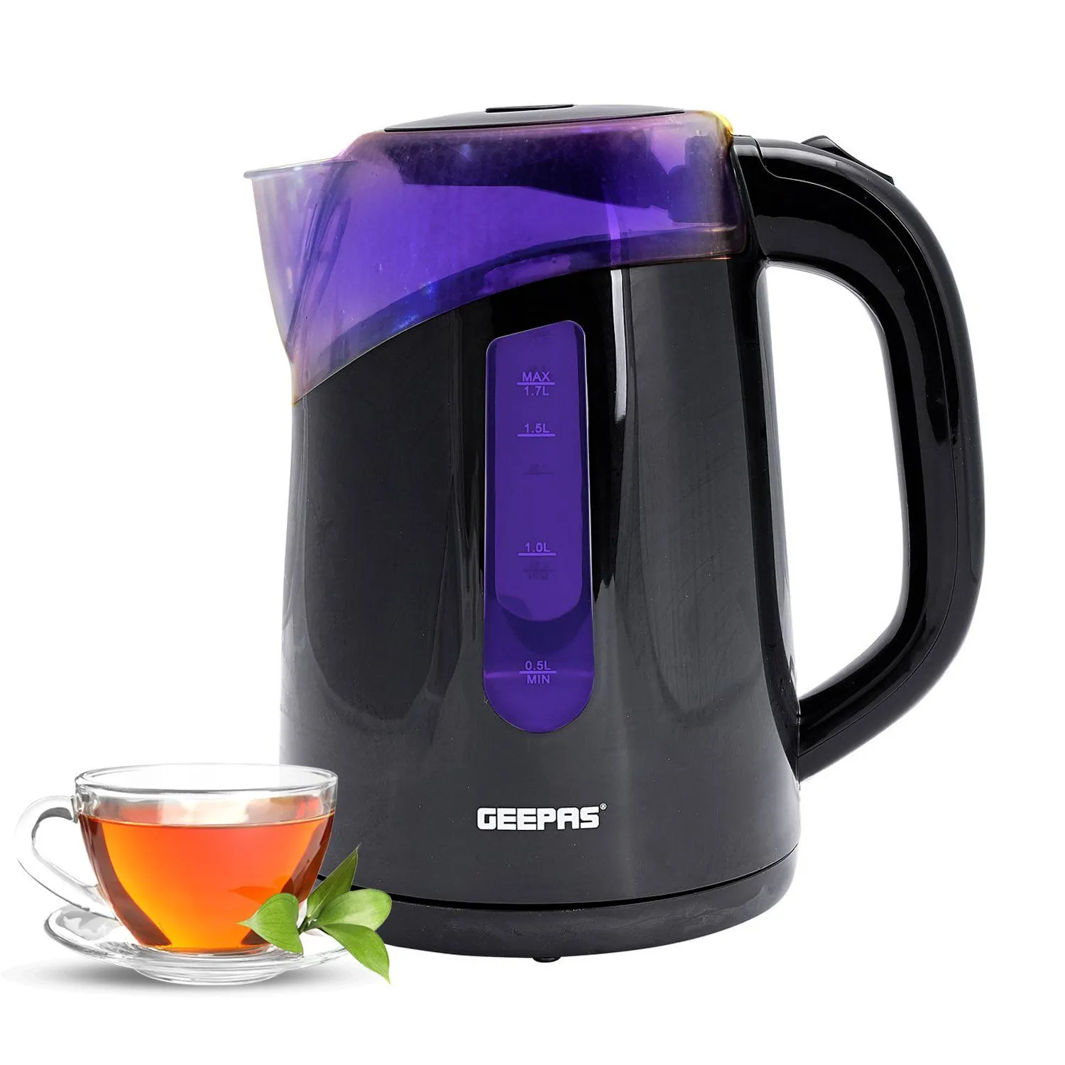 1.7L LED Illuminated Black Plastic Electric Kettle