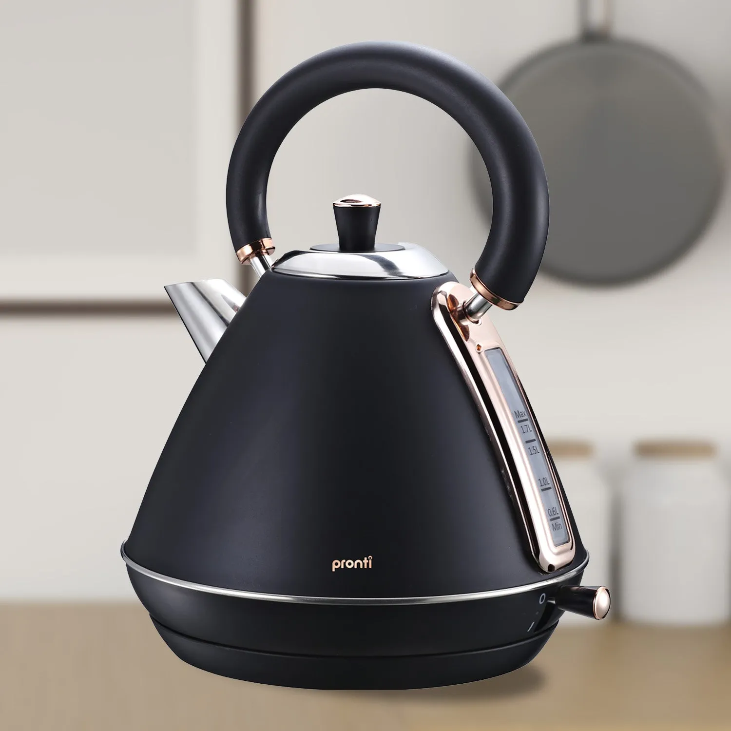 1.7L Rapid Boil Stainless Steel Kettle, Rose Trim - Pronti