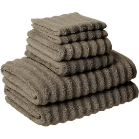 6 Piece Soft Egyptian Cotton Towel Set, Classic Textured Design, Brown