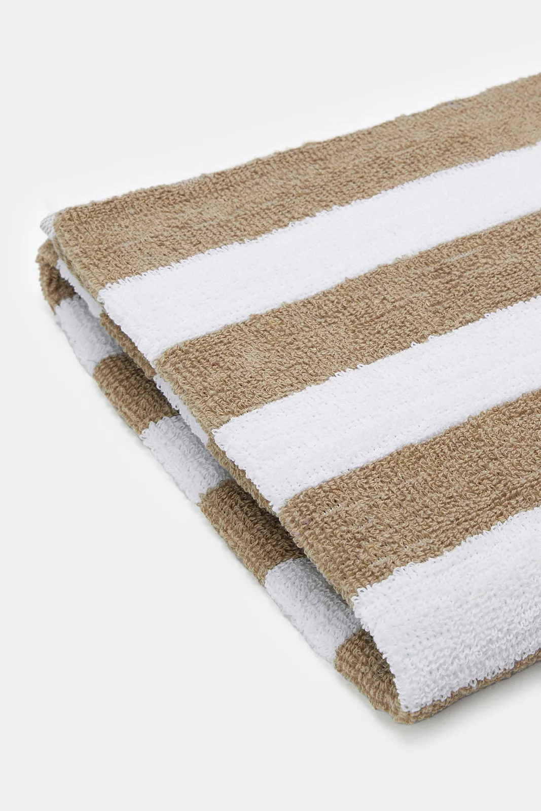 Beige And White Striped Bath Towel