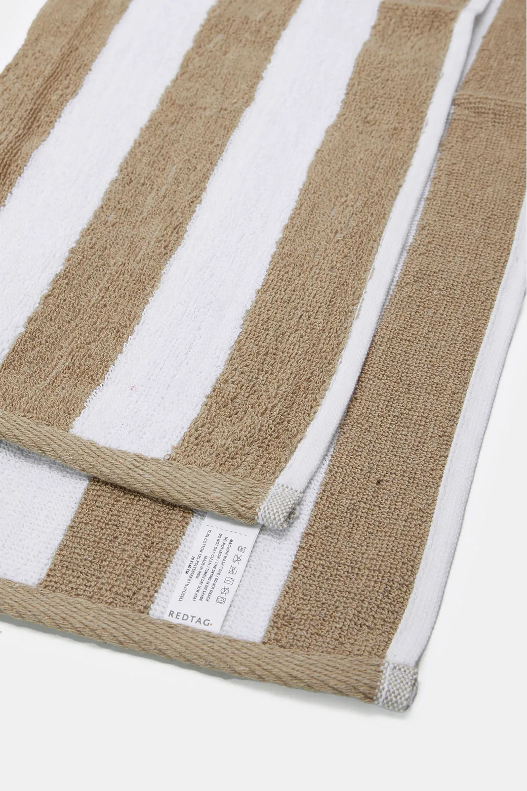 Beige And White Striped Bath Towel