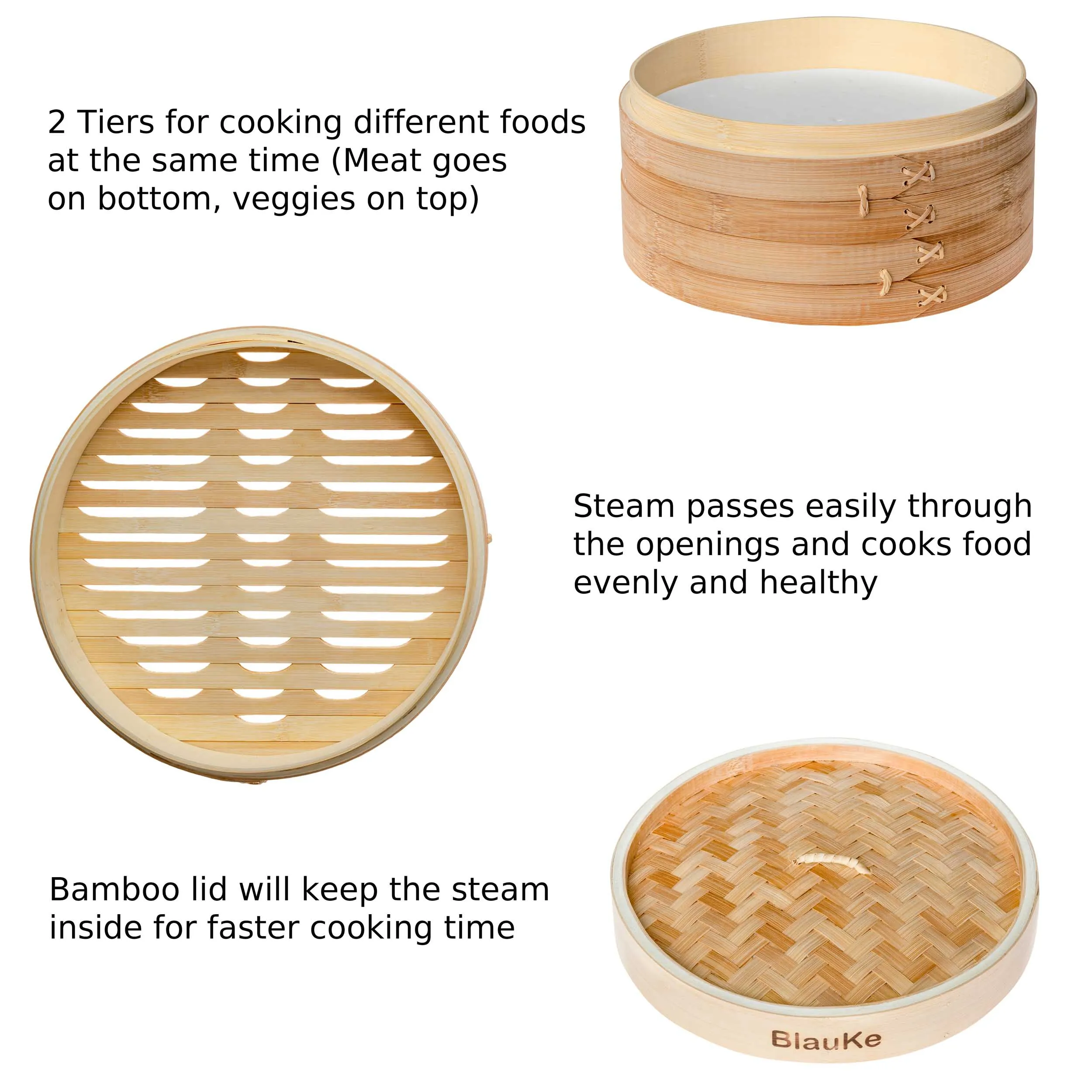 Blauke 2-Tier Bamboo Steamer