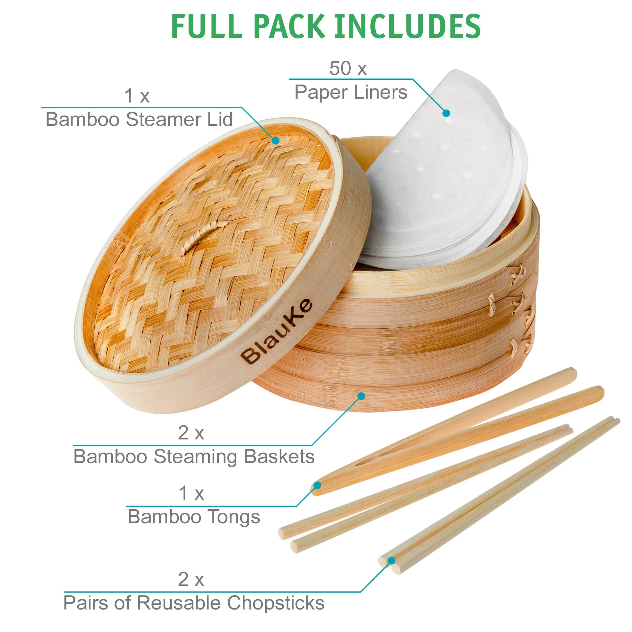 Blauke 2-Tier Bamboo Steamer