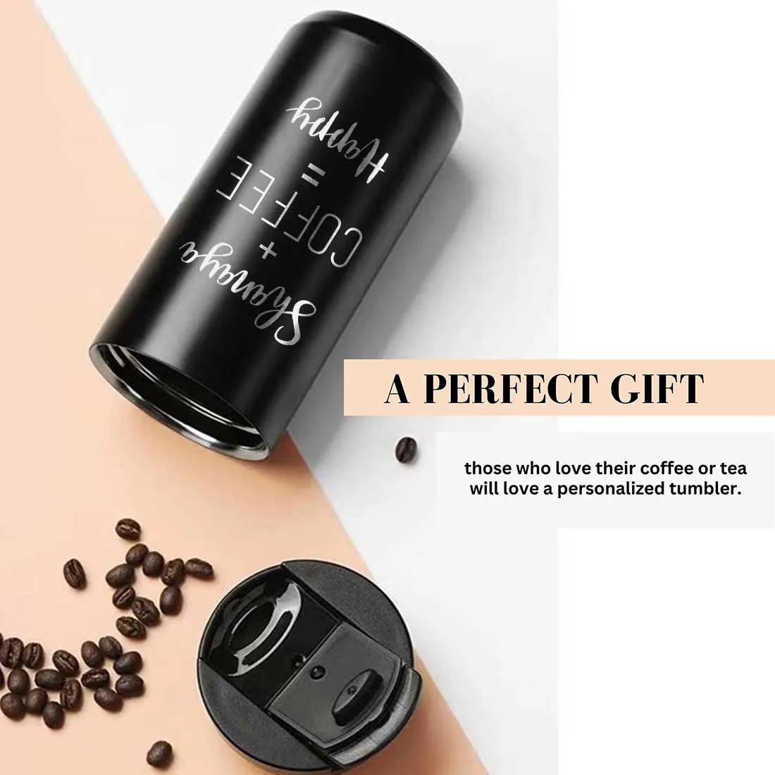 Customized Insulated Thermos Cup for Tea with Name Engraved Design (400 ML) - Happy