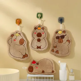 Cute Capybara Cartoon Hand Towel – Quick-Drying Coral Fleece Hanging Towel for Kitchen & Bathroom, Soft Face Washcloth