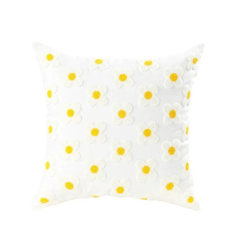 Embroidered Flower Cushion Cover Linen