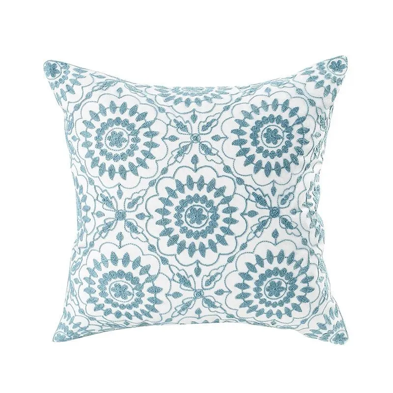 Embroidered Flower Cushion Cover Linen