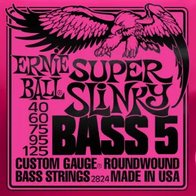 Ernie Ball 2824 Super Slinky 5-String Nickel Wound Electric Bass Strings 40-125 Gauge