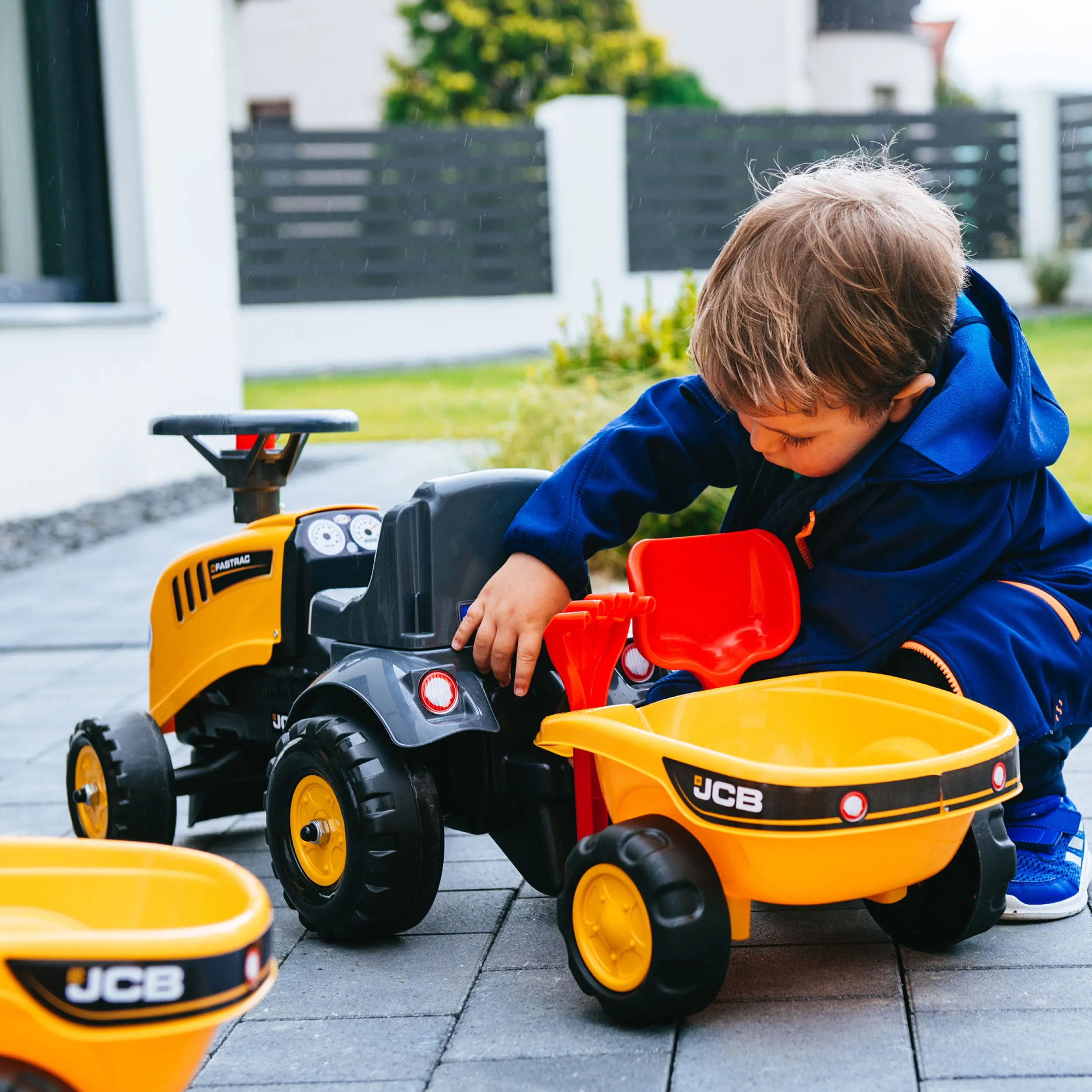 Falk Baby JCB Ride-On Tractor with Trailer, Rake & Shovel