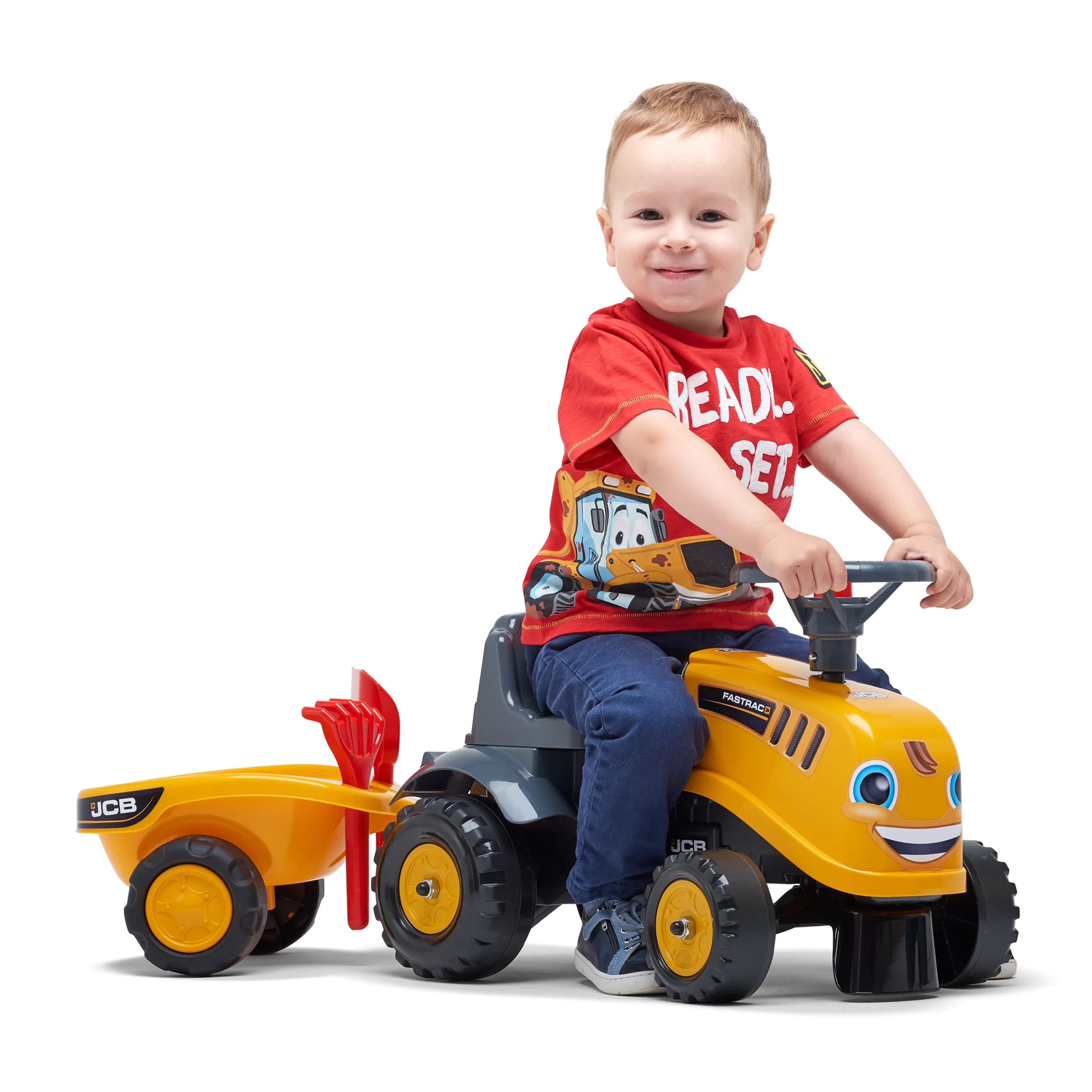 Falk Baby JCB Ride-On Tractor with Trailer, Rake & Shovel