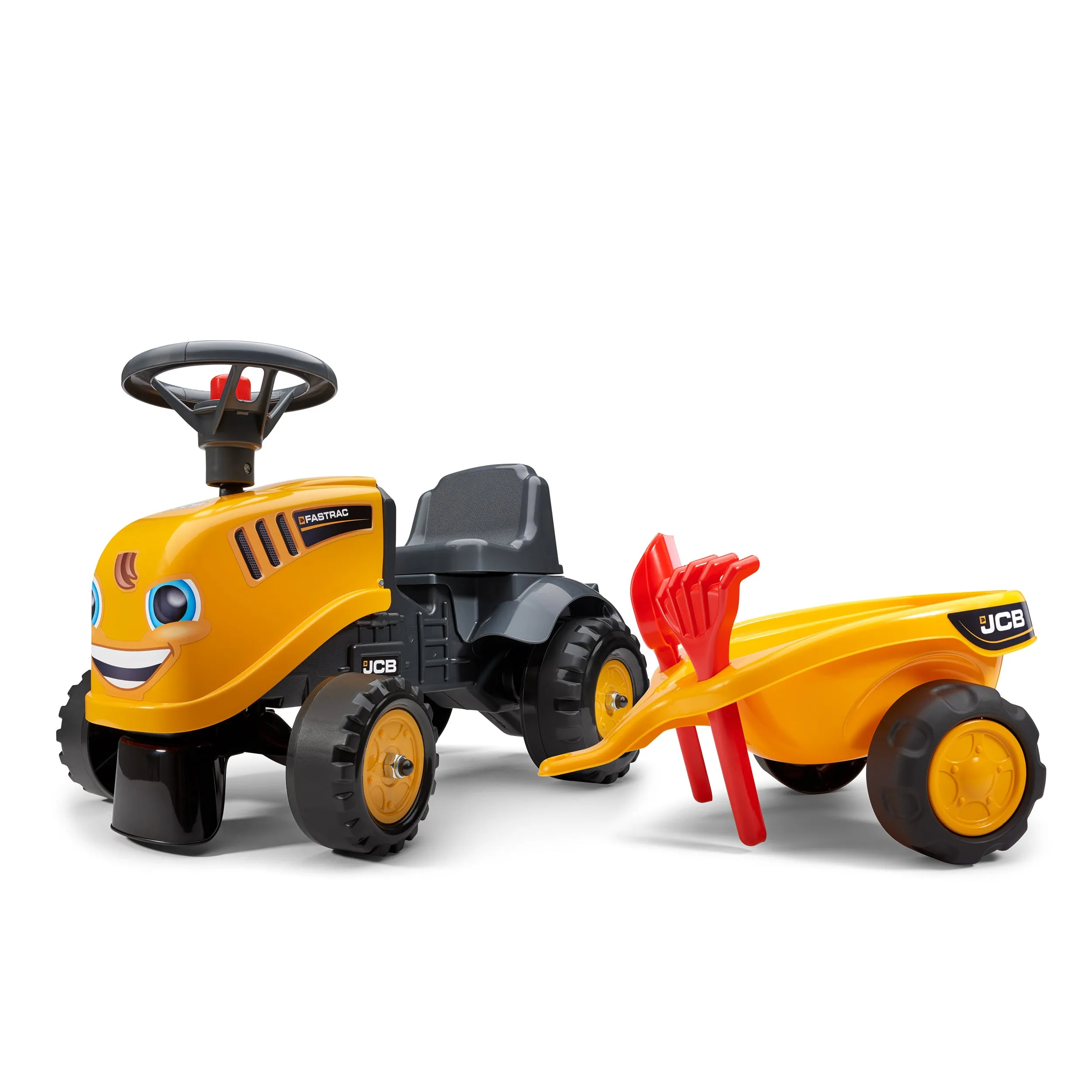 Falk Baby JCB Ride-On Tractor with Trailer, Rake & Shovel