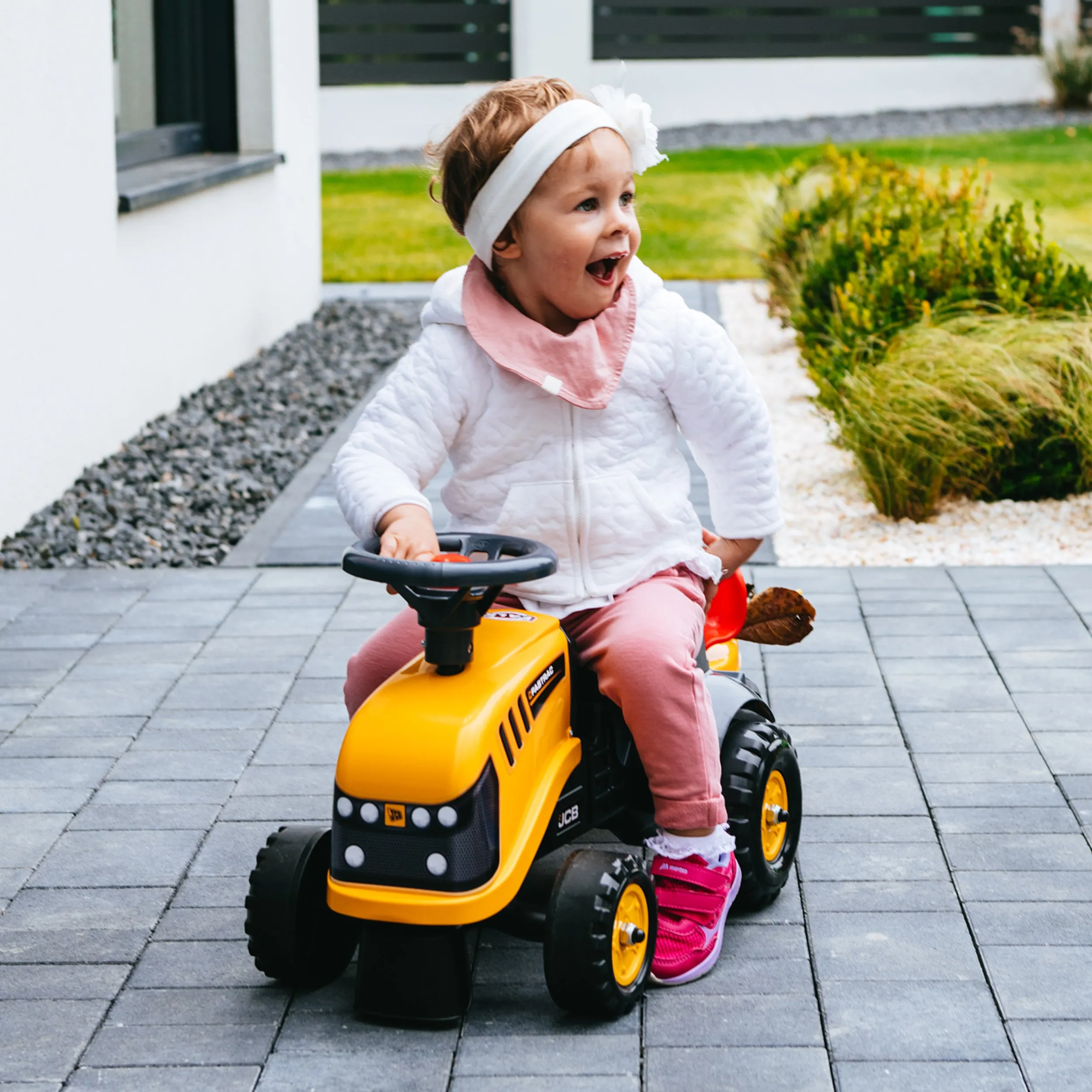 Falk Baby JCB Ride-On Tractor with Trailer, Rake & Shovel