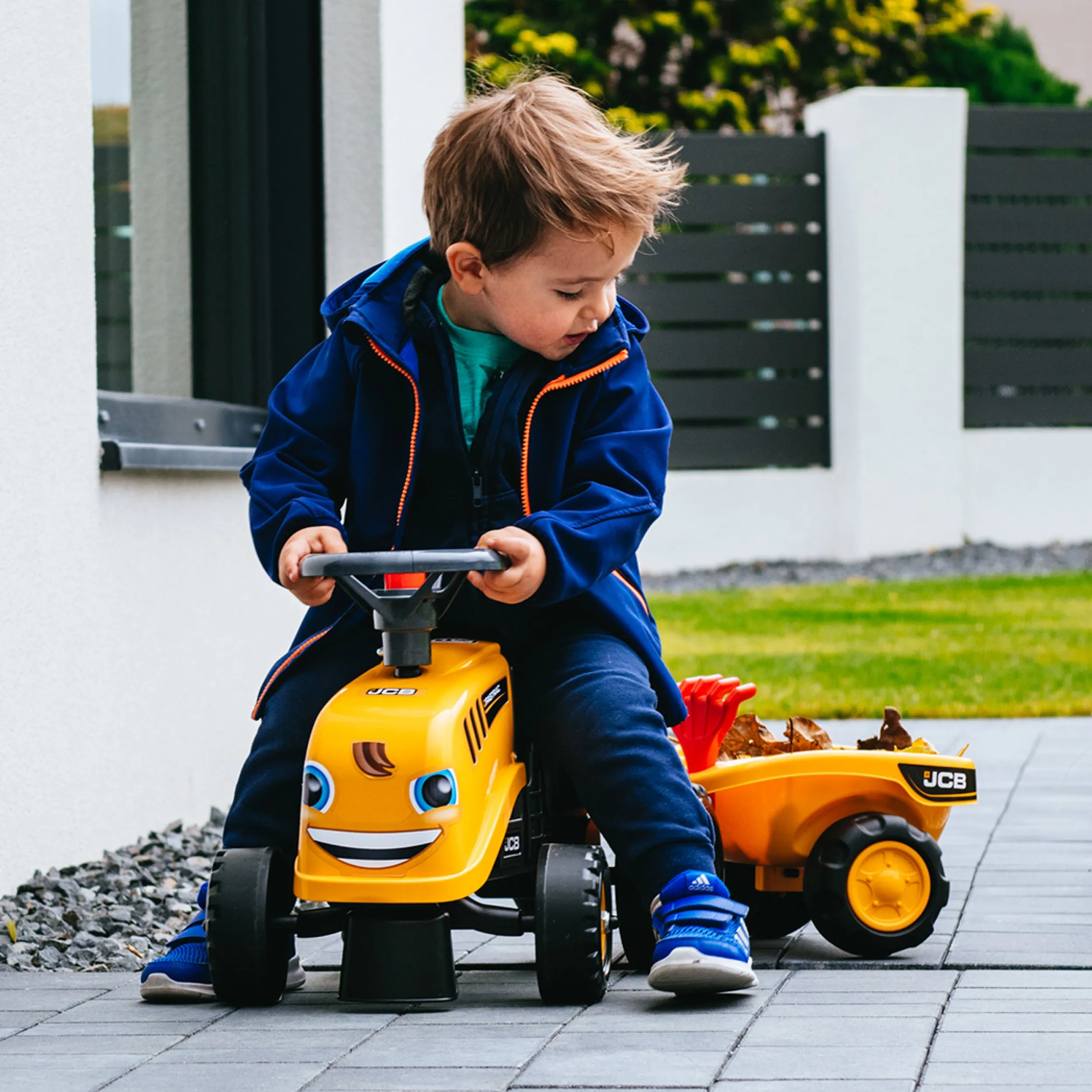 Falk Baby JCB Ride-On Tractor with Trailer, Rake & Shovel