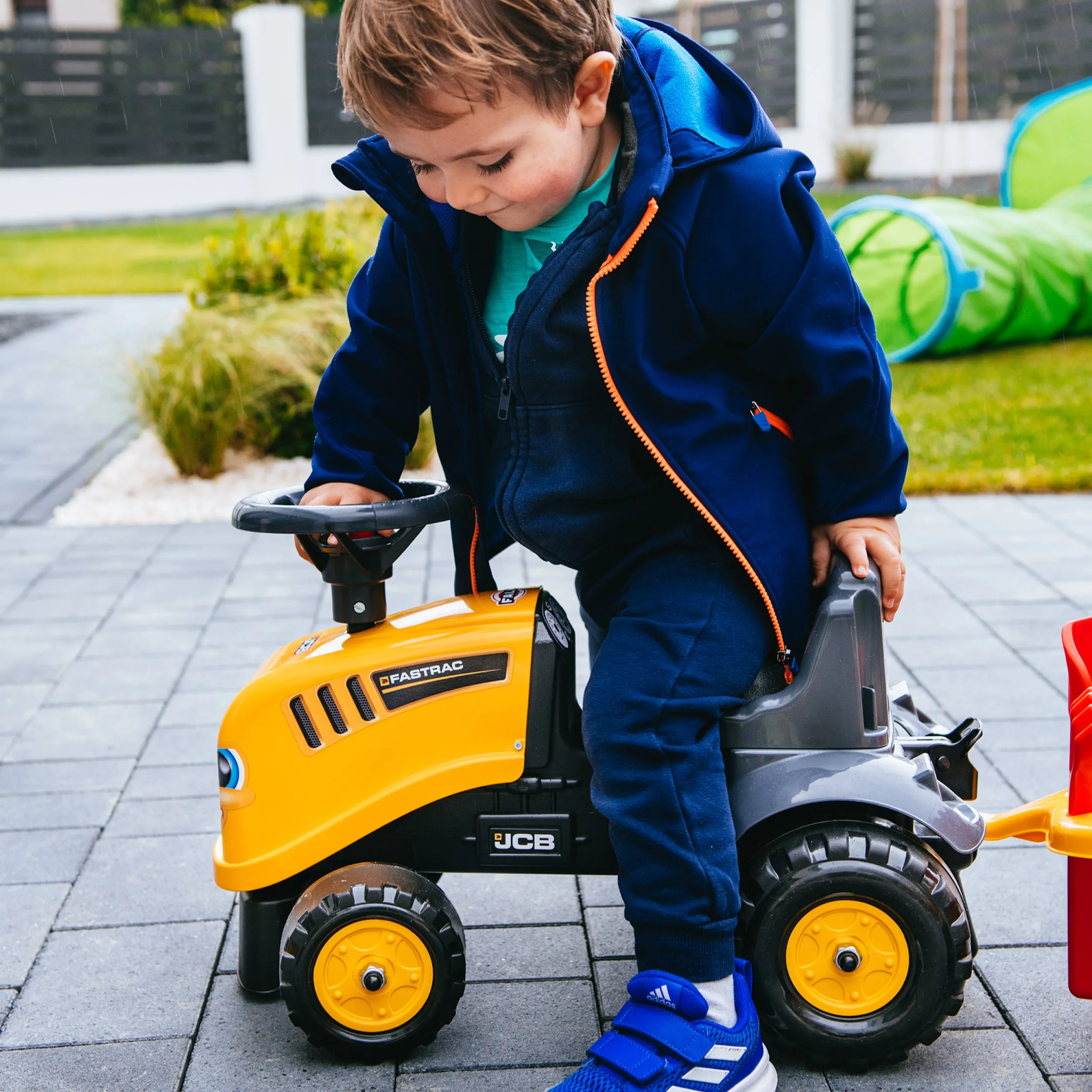 Falk Baby JCB Ride-On Tractor with Trailer, Rake & Shovel