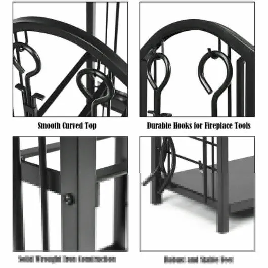 Fireplace Log Rack with 4 Tools Set Fireside Firewood Holder