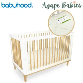 [FOC Assembly] (1 Yr Warranty) Babyhood Riya Cot 5-in-1 White/Beech  Bamboo Innerspring - (Bundle Pack)