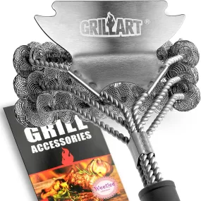 GRILLART Grill Brush and Scraper Bristle Free – Safe BBQ Brush for Grill – 18'' Stainless Grill Grate Cleaner - Safe Grill Accessories for Porcelain/Weber Gas/Charcoal Grill – Gifts for Grill Wizard