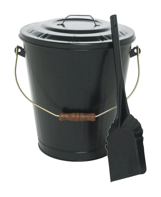 Imperial Black Powder Coated Steel Ash Container and Shovel Set