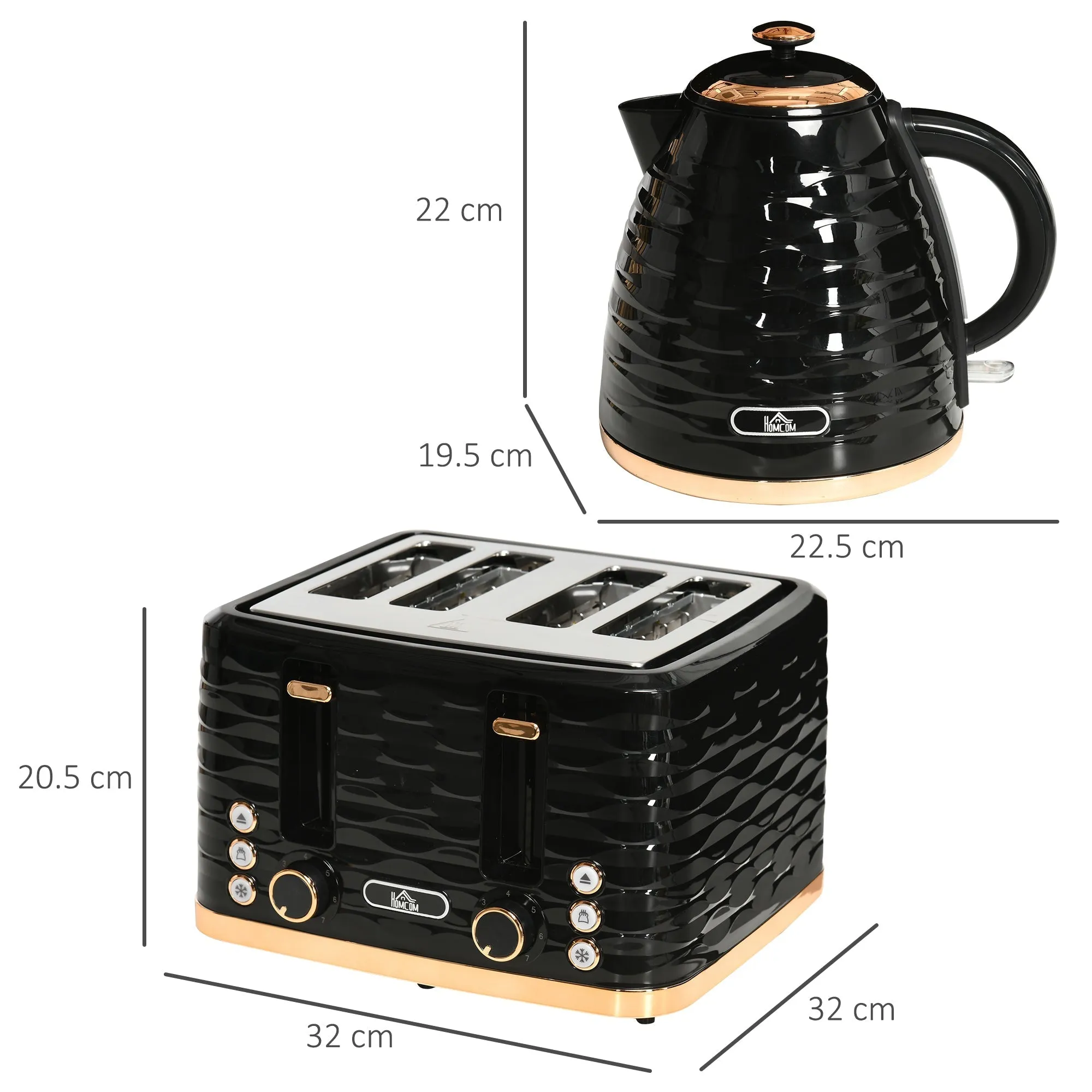 Kettle & Four Slice Toaster Set Black