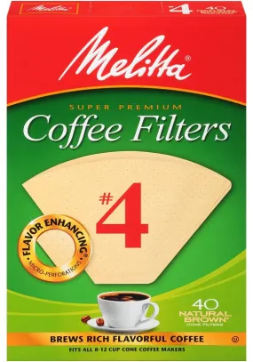 Melitta 3663648 #4 Coffee Filter, Cone, Paper, Natural Brown :BX 40: QUANTITY: 1