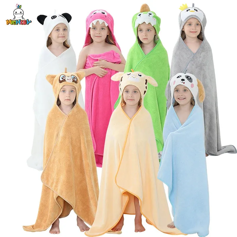 MICHLEY Cute Hooded Bath Baby Towel Hood Newborn White Bathrobe Shower For Kids Boy Girls Unisex Infant Animal Face Blanket 0-9T