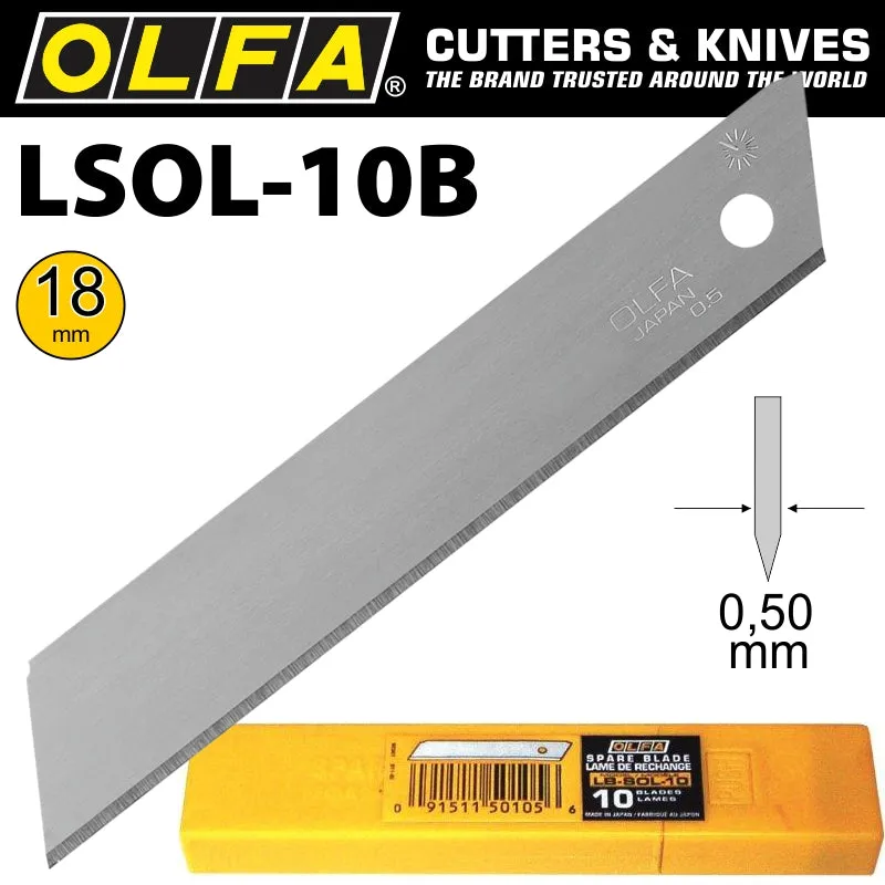 OLFA OLFA BLADES 18MM NON SEGMENTED SOLID 10PK BLA LB-SOL-10