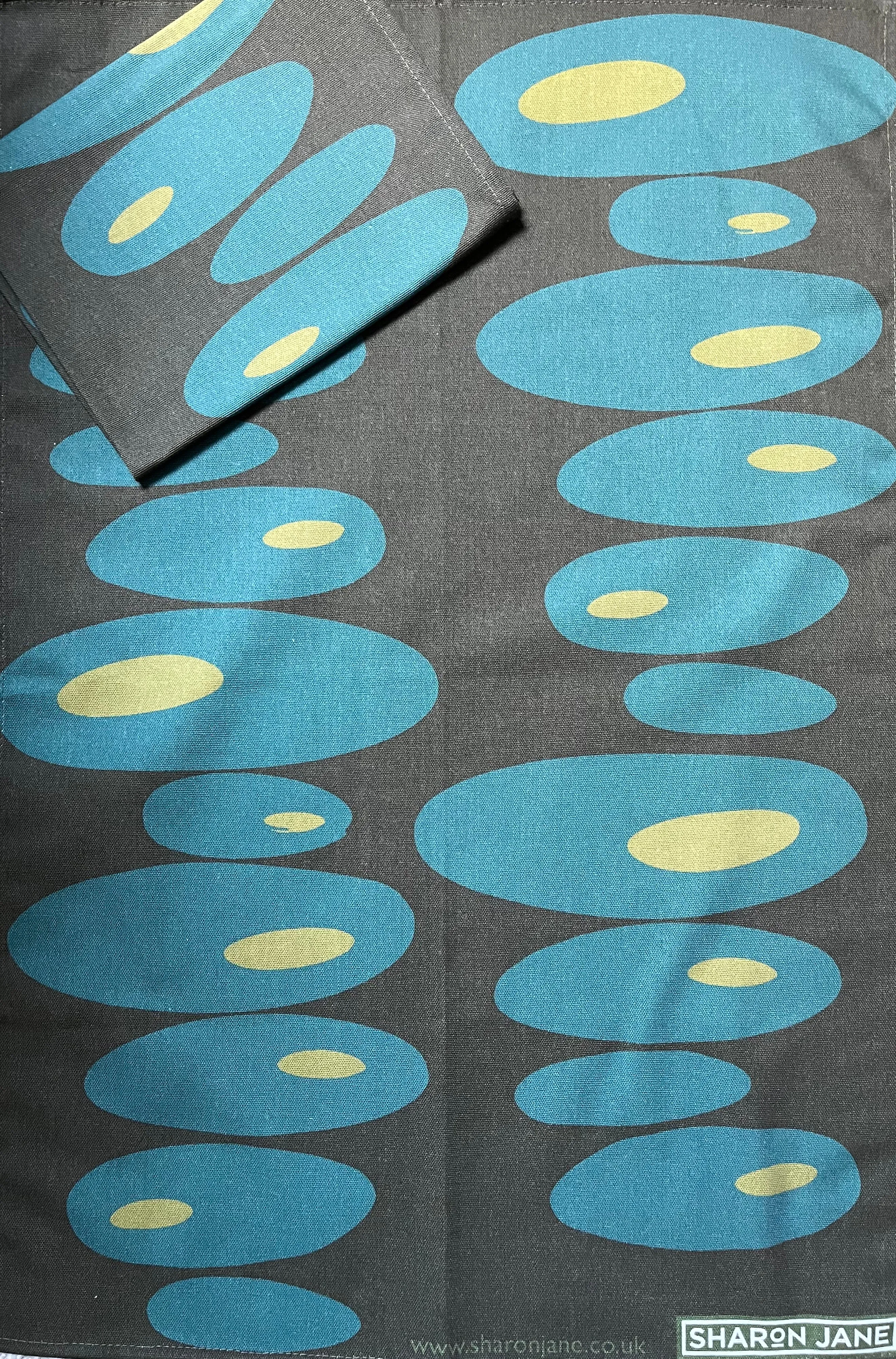 Pebbles Tea Towel - Charcoal    Teal