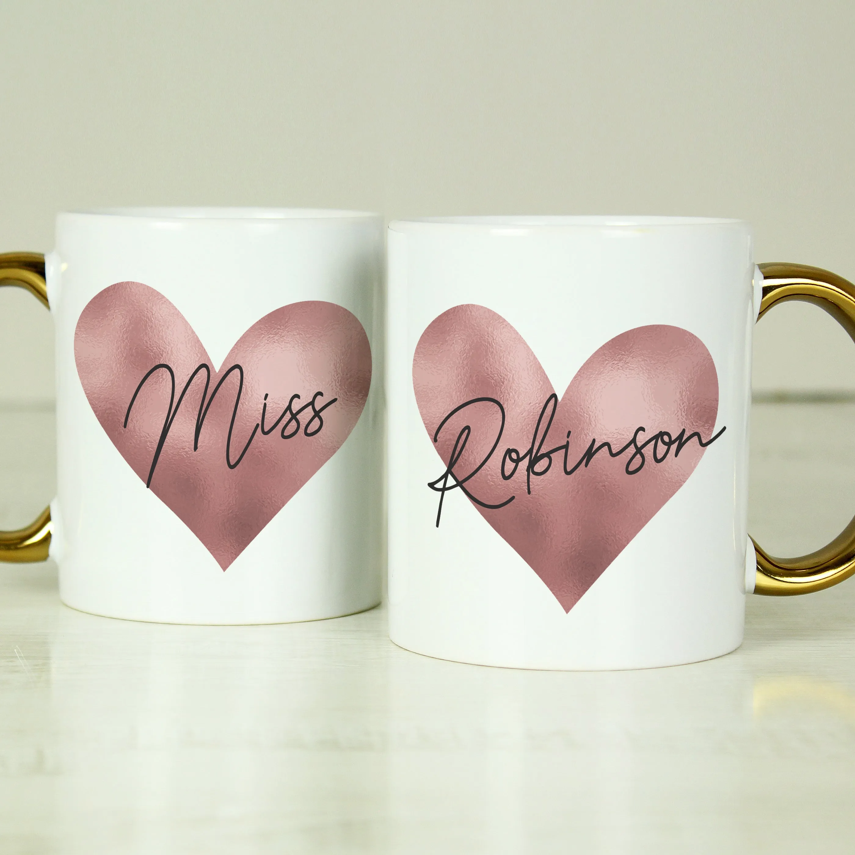 Personalised Heart Gold HandLED Mug