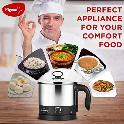 Pigeon Kessel Multipurpose Kettle (12173) 1.2 litres with Stainless Steel Body, used for boiling Water and milk, Tea, Coffee, Oats, Noodles, Soup etc. 600 Watt (Black & Silver)