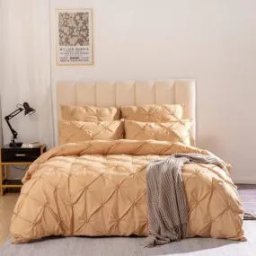 Premium king size 6 pieces bedding Set, pinch pleat design Gold color.