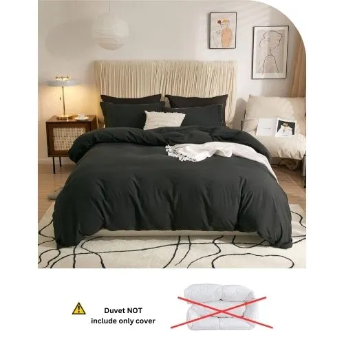 Queen size 6 Pieces Bedding set, Washable Cotton Black Color