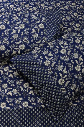 Rahat Floral Jaal Navy Blue Cotton Bedsheet