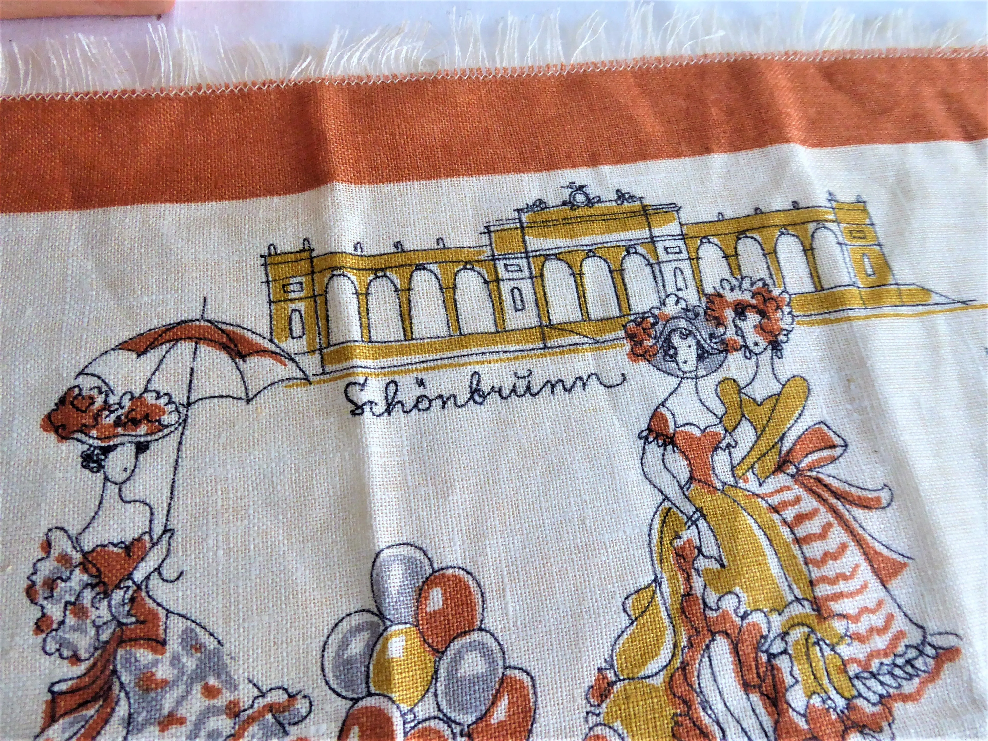 Tea Towel Vienna Wien Souvenir Linen Mid Century Colors 1960s Landmarks