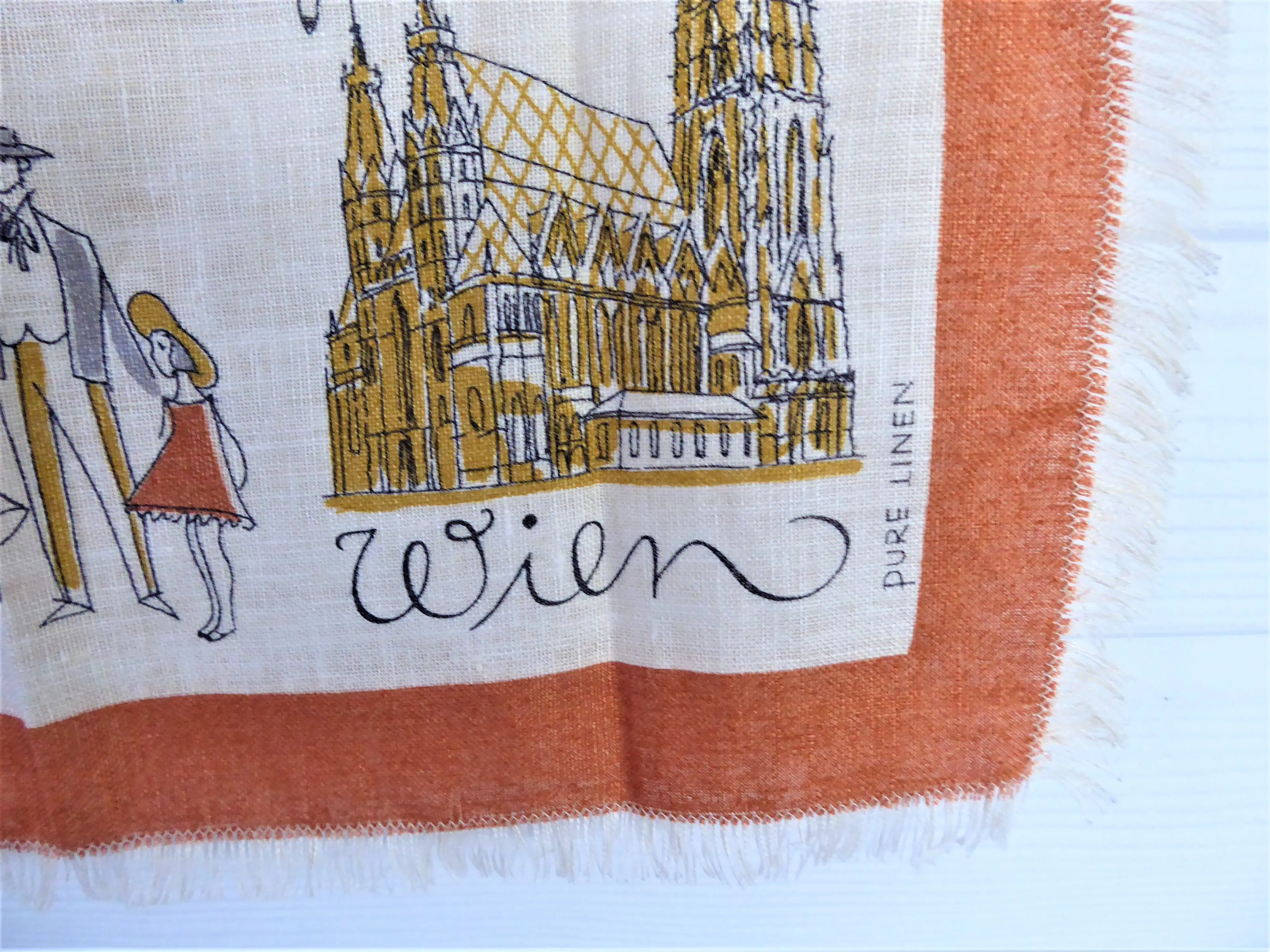 Tea Towel Vienna Wien Souvenir Linen Mid Century Colors 1960s Landmarks