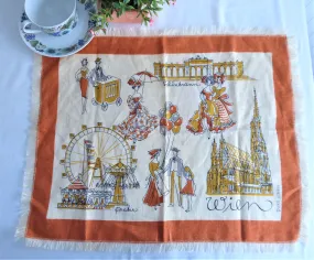 Tea Towel Vienna Wien Souvenir Linen Mid Century Colors 1960s Landmarks