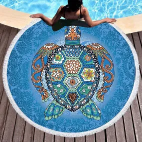 The Original Turtle Totem Round Beach Towel