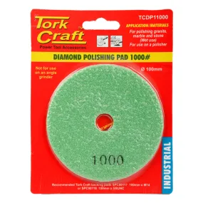 TORK CRAFT 100MM DIAMOND WET POLISHING PAD 1000 GRIT DARK GREEN TCDP11000