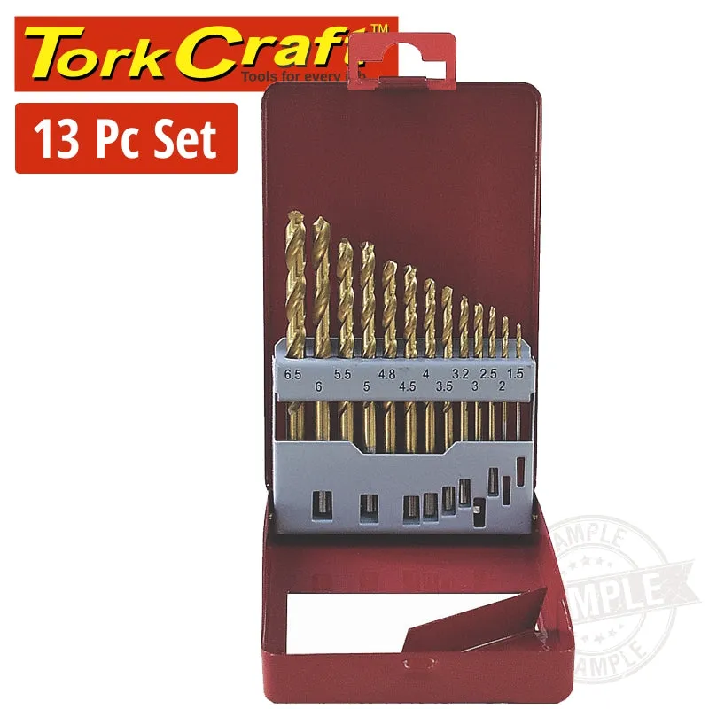 TORK CRAFT DRILL BIT SET 13PCE TIN. COATED METAL CASE NR02013