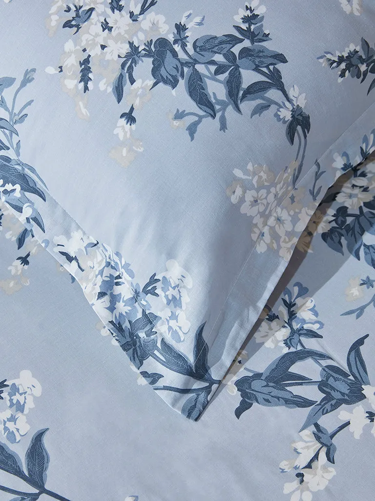 Westside Home Dusty Blue Floral Design Single Bed Flat Sheet and Pillowcase Set