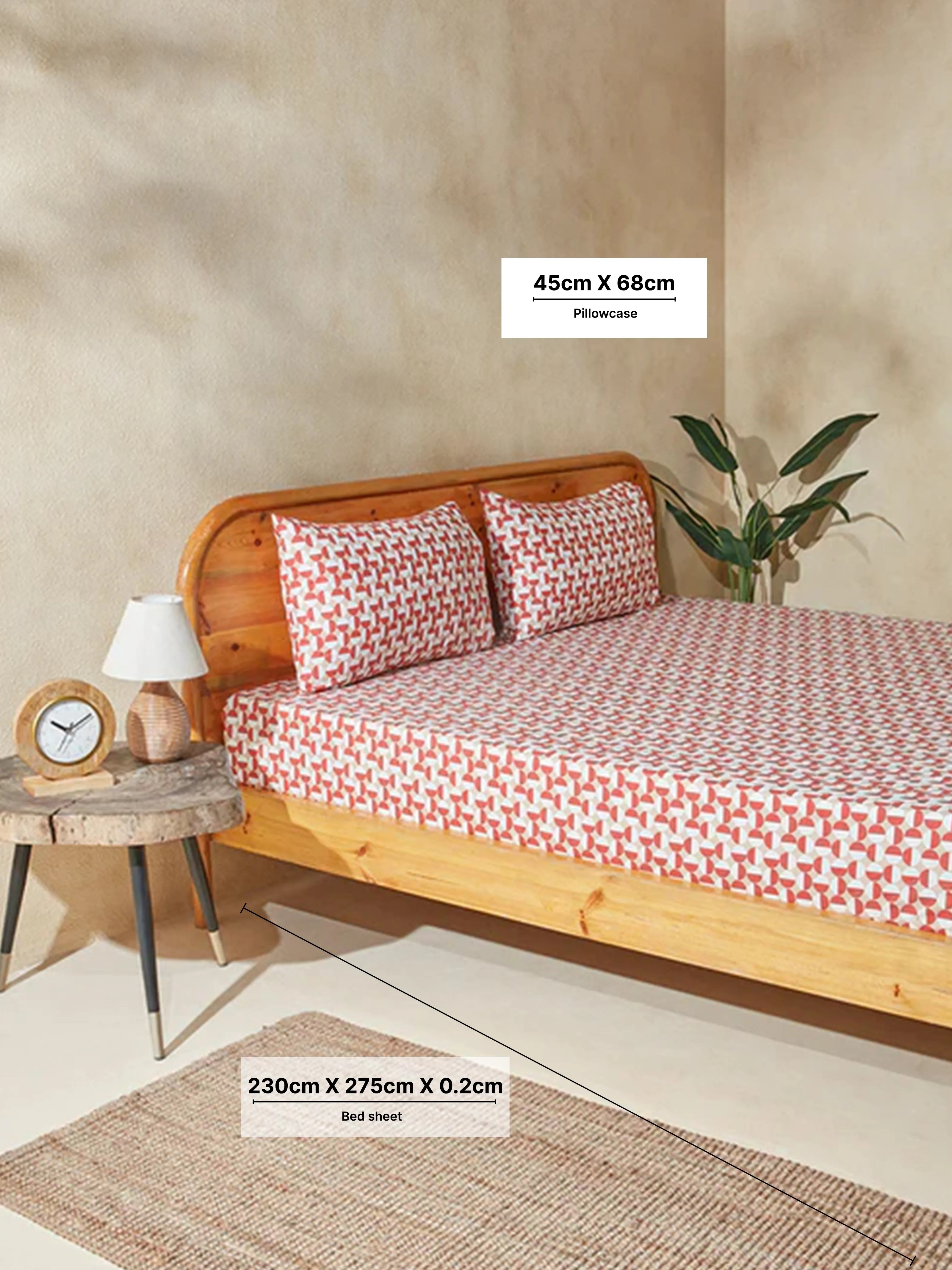 Westside Home Rust Printed Double Bed Flat Sheet and Pillowcase Set