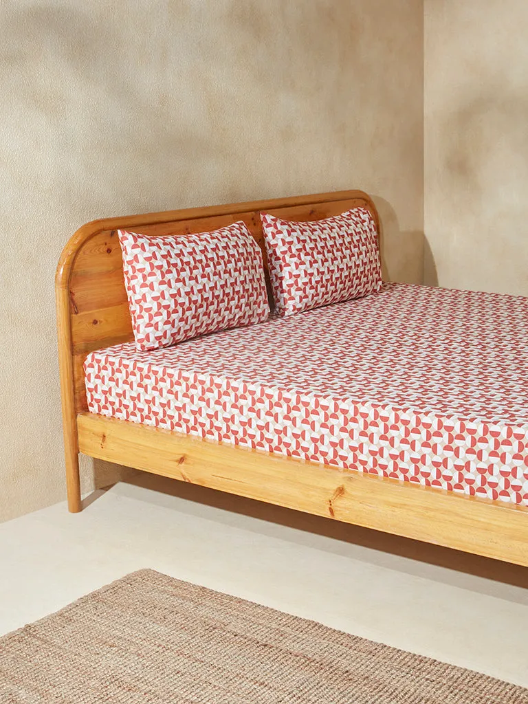 Westside Home Rust Printed Double Bed Flat Sheet and Pillowcase Set