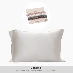 White Silk Pillowcase (Queen)   Scrunchies